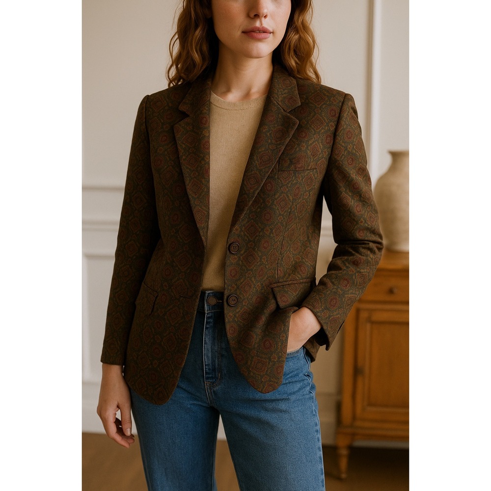 Talbots Women's Geometric Print Blazer Jacket Brown Red Size 4